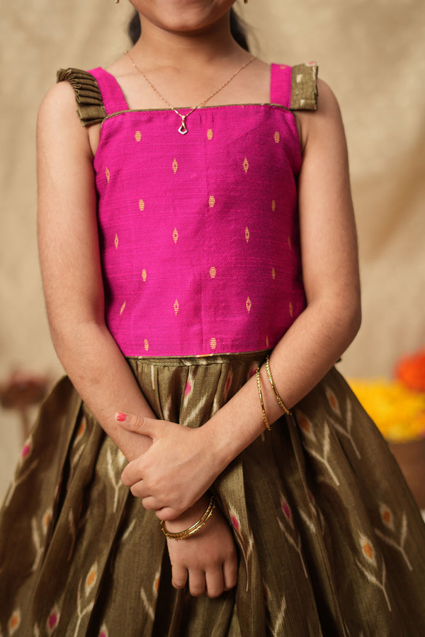 Saara Green wih Pink Lehenga Mini (Set of 2)