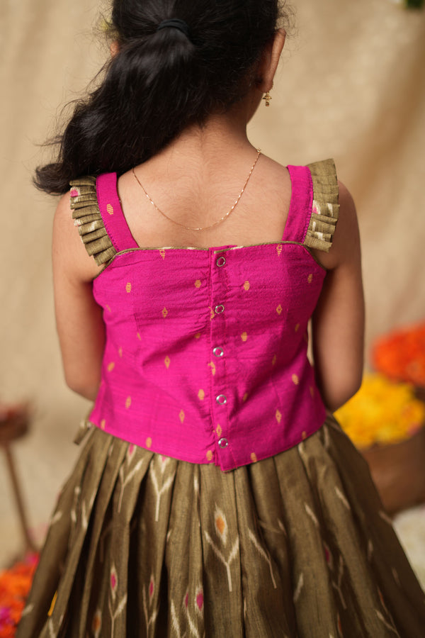 Saara Green wih Pink Lehenga Mini (Set of 2)