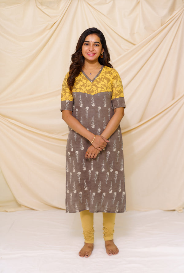 GRG - Yazhini Grey and Mustard - Kurti only - S only