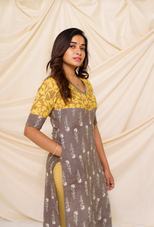 GRG - Yazhini Grey and Mustard - Kurti only - S only