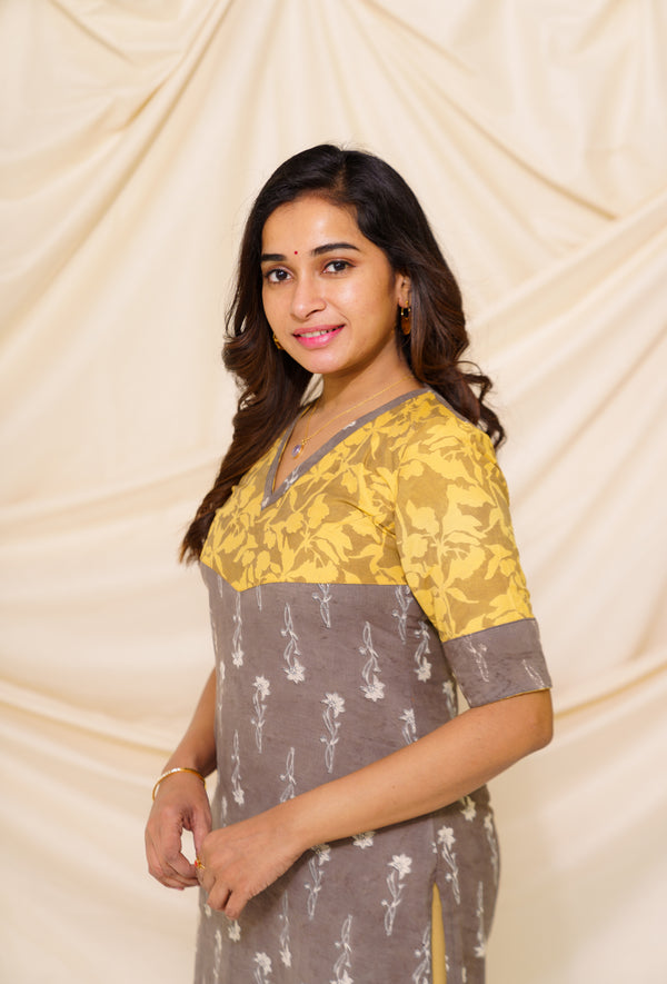 GRG - Yazhini Grey and Mustard - Kurti only - S only