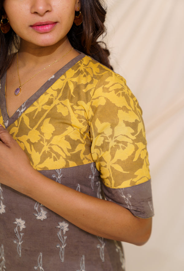 GRG - Yazhini Grey and Mustard - Kurti only - S only