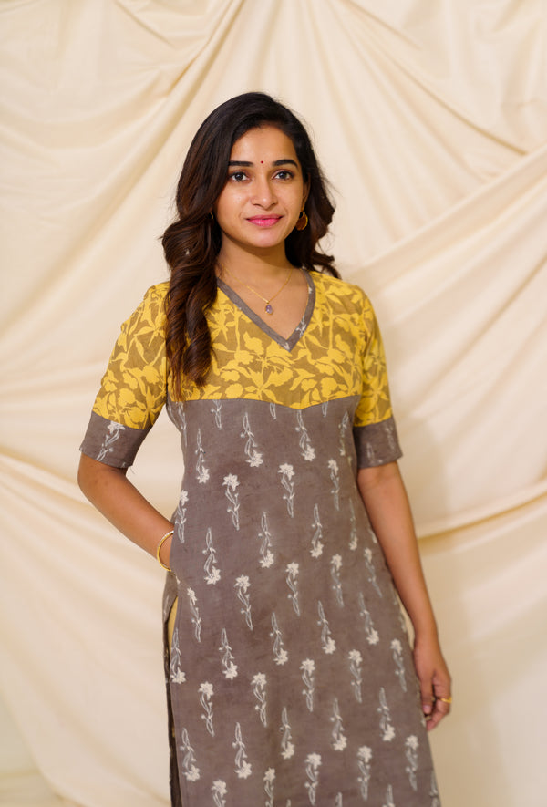 GRG - Yazhini Grey and Mustard - Kurti only - S only