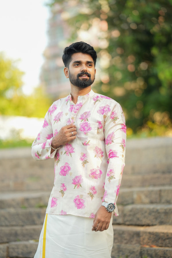 Arsh - Off white Pink Floral Kurta