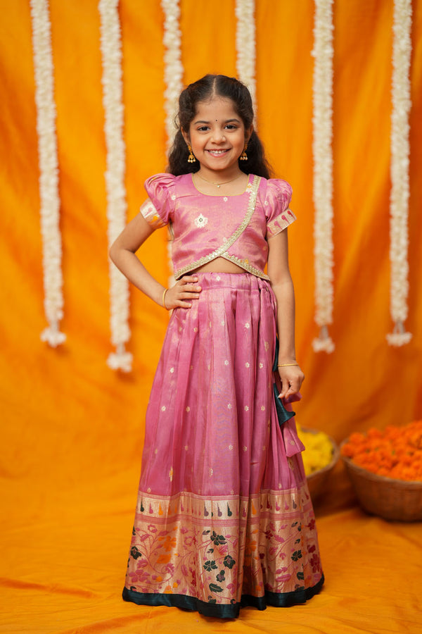 Maithiri Pink Silk Kids Lehenga Set mini