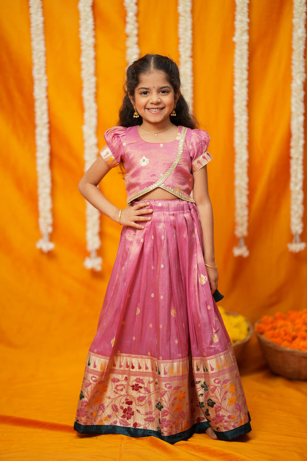 Maithiri Pink Silk Kids Lehenga Set mini
