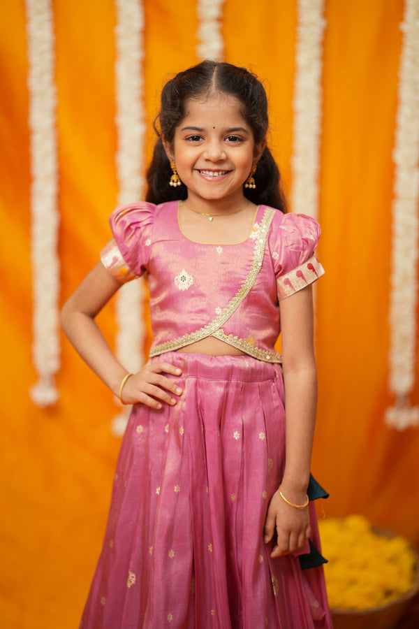 Maithiri Pink Silk Kids Lehenga Set mini