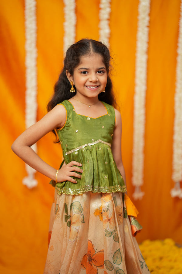 Harita Floral Ivory Mini Lehenga Set