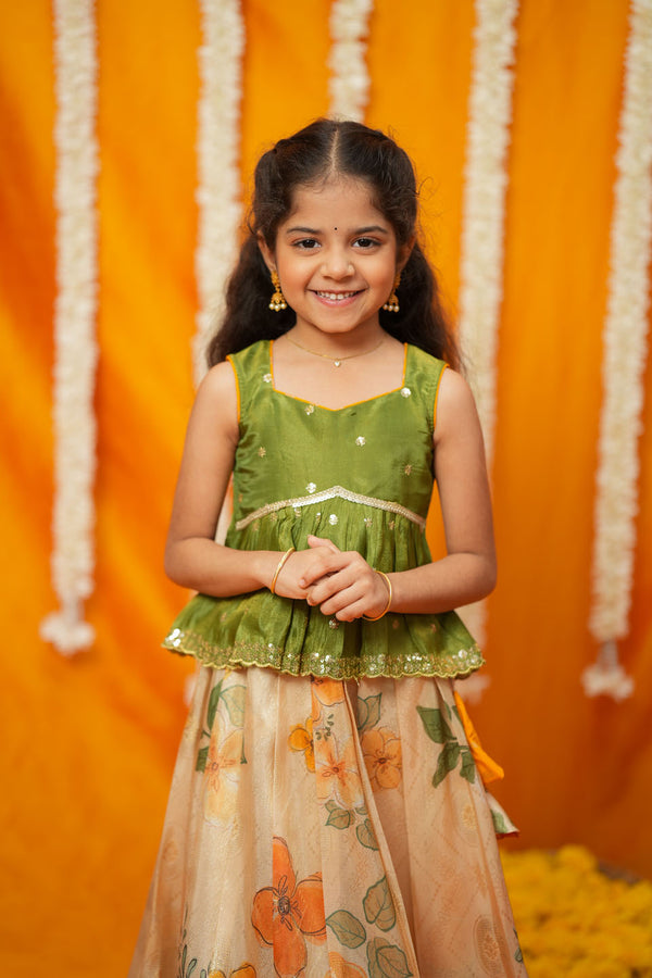 Harita Floral Ivory Mini Lehenga Set