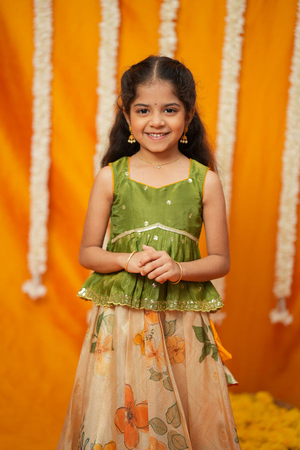 Harita Floral Ivory Mini Lehenga Set