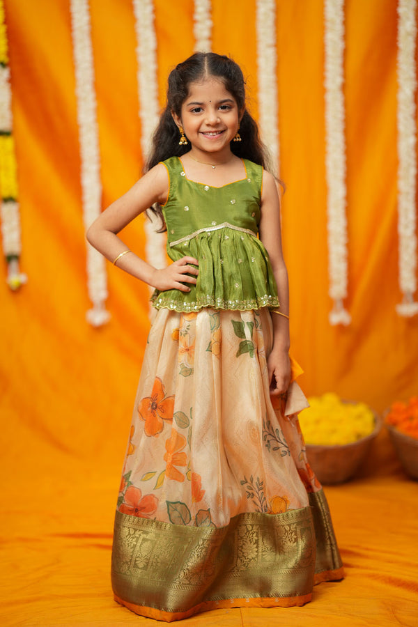 Harita Floral Ivory Mini Lehenga Set