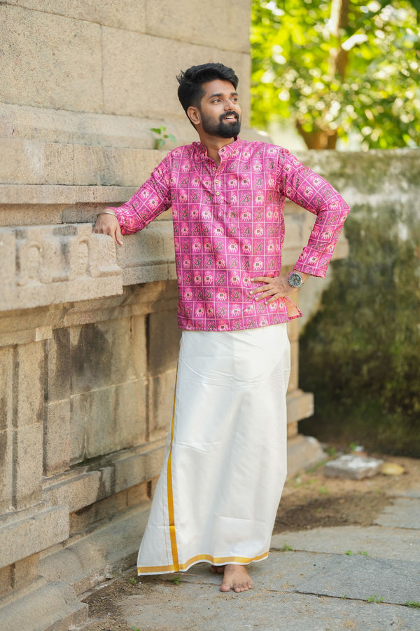 Arsh - Pink Ikat Motifs Kurta