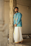 Arsh - Blue Brush Painted print Kurta