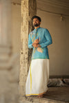 Arsh - Blue Brush Painted print Kurta