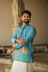 Arsh - Blue Brush Painted print Kurta
