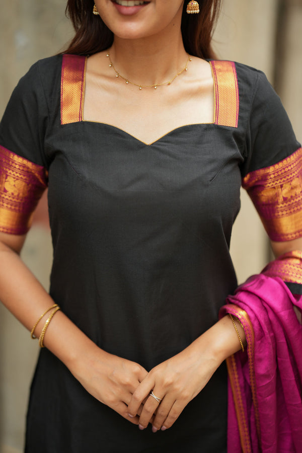 Tamizh Black Kurti Set (Set of 2)