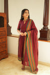 Yashika Maroon Handloom Cotton Kurta Set