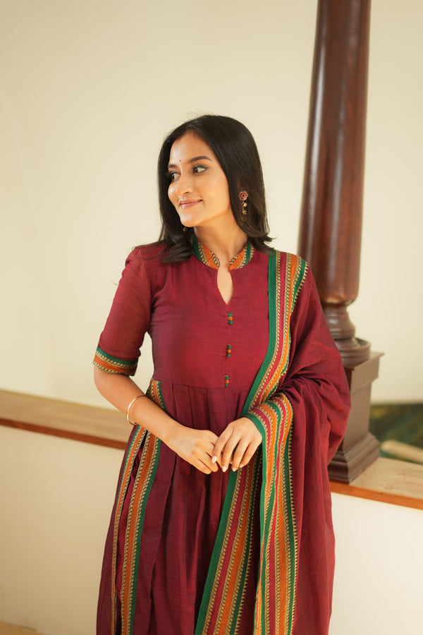 Yashika Maroon Handloom Cotton Kurta Set