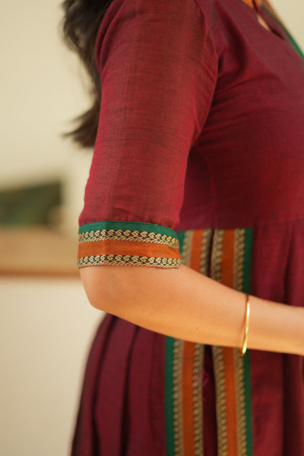 Yashika Maroon with Green Handloom Cotton Kurta Set