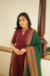 Yashika Maroon with Green Handloom Cotton Kurta Set