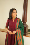 Yashika Maroon with Green Handloom Cotton Kurta Set