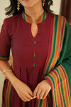 Yashika Maroon with Green Handloom Cotton Kurta Set