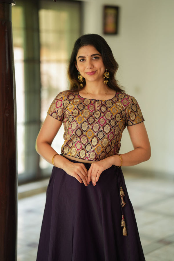 Tashi Purple Croptop Skirt Set