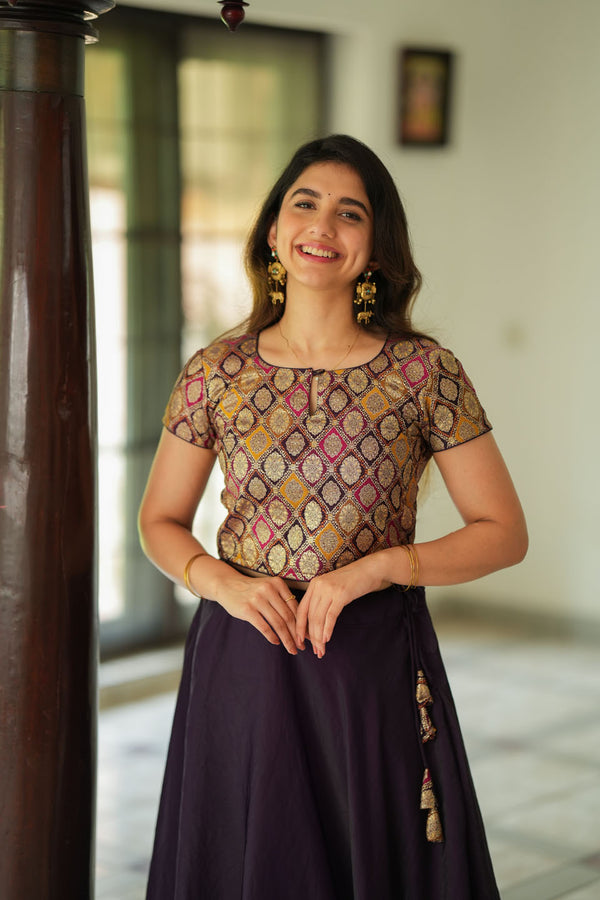 Tashi Purple Croptop Skirt Set