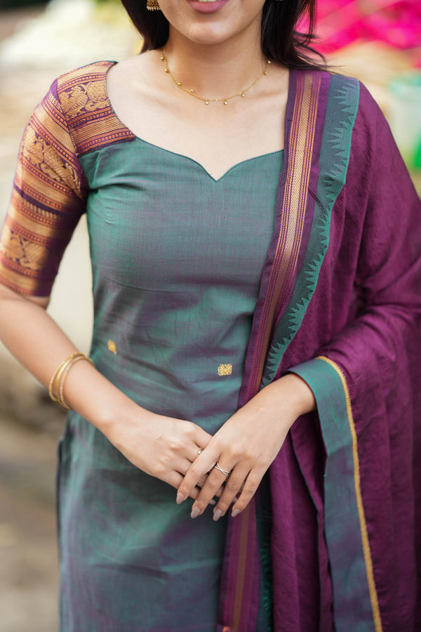 Madhuri Peacock Green Kurti Set (Set of 2)