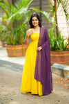 Pavni Yellow With Violet Anarkali Set (Set of 2)