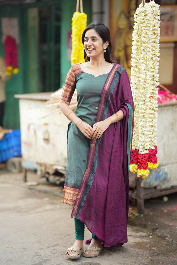 Madhuri Peacock Green Kurti Set (Set of 2)