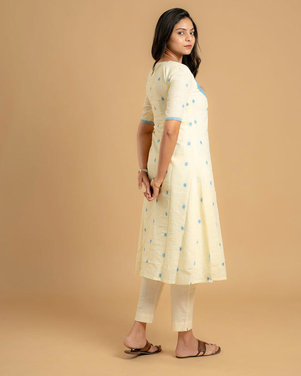 Creamy Blue Handloom A-Line Kurta (PR)