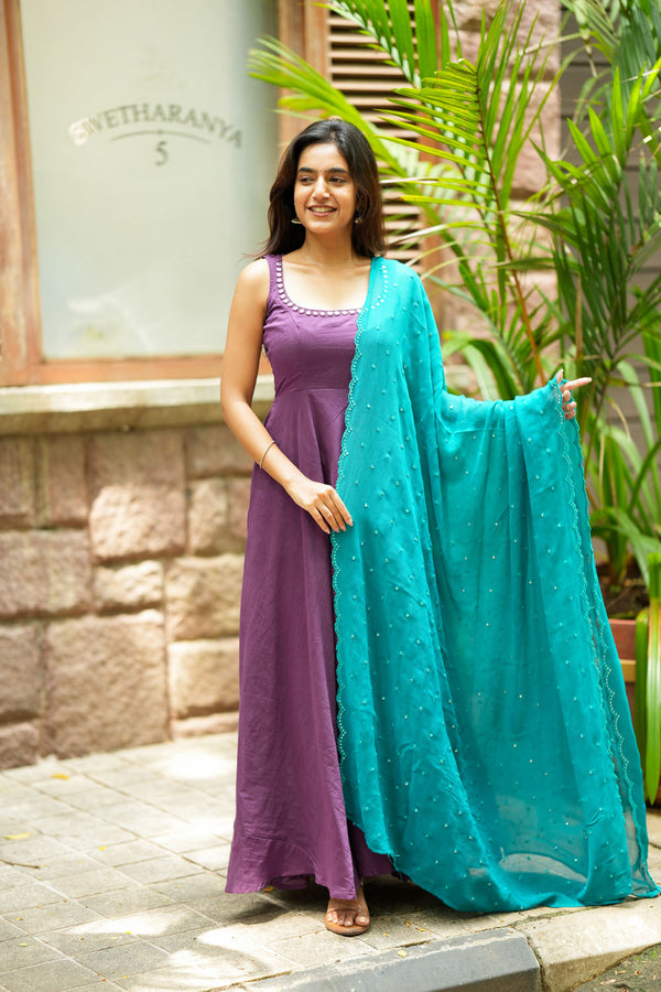 Pavni Violet With Teal Anarkali Set ( Set of 2 )