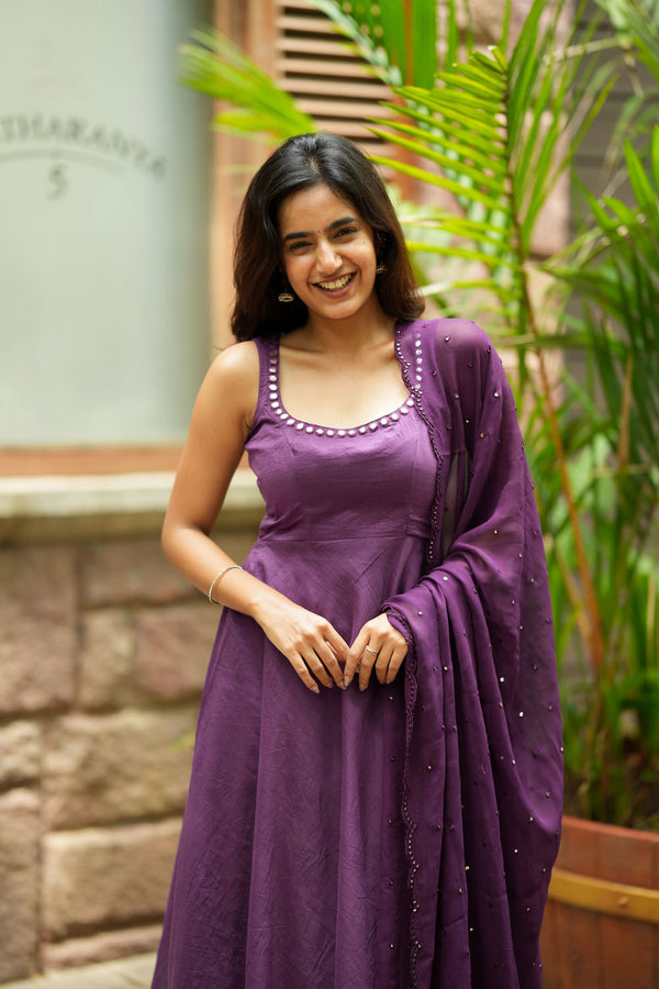 Pavni Violet Anarkali Set (Set of 2)