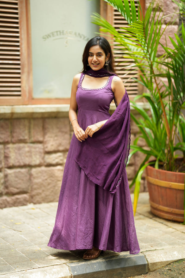 Pavni Violet Anarkali Set (Set of 2)