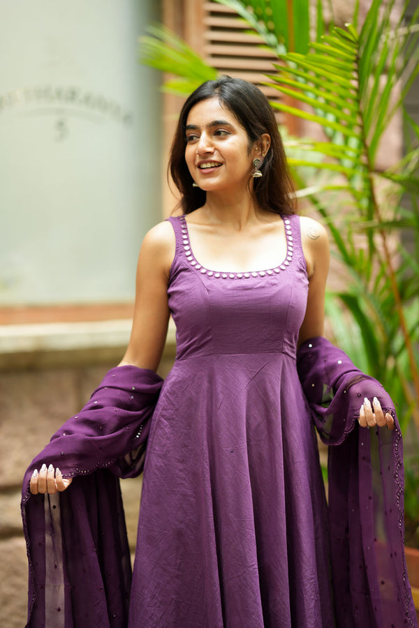 Pavni Violet Anarkali Set (Set of 2)