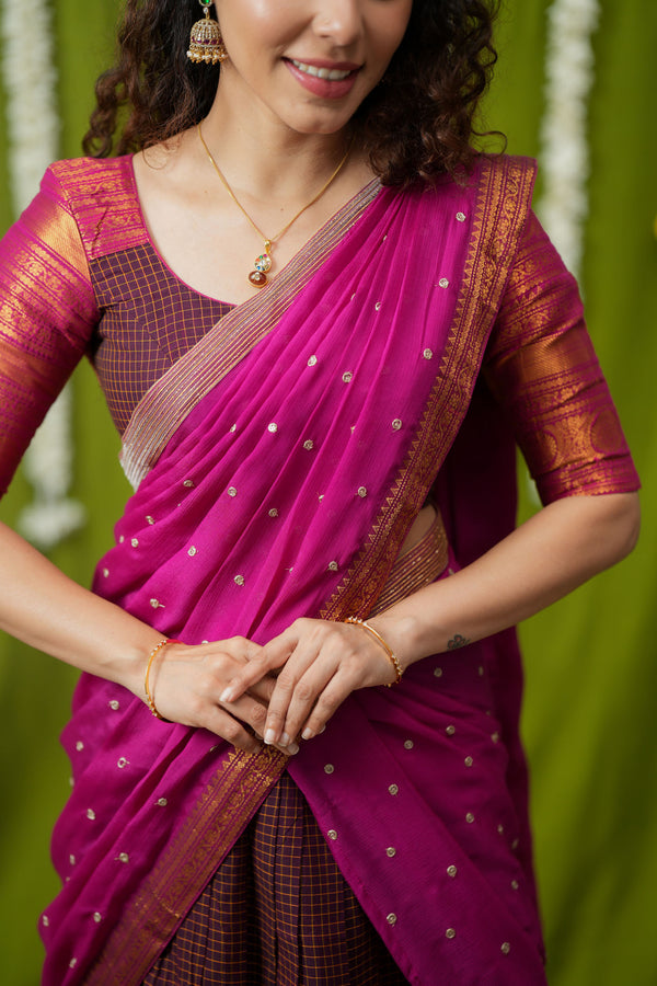 Esha Wine check Halfsaree (Set of 3)