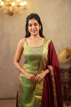 Tanisha Green Banarasi Tissue Spaghetti Kurti Set ( Set of 3 )