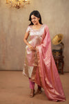 Nethra Pink Banarasi Tissue Kurti Set ( Set of 3 )