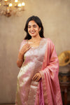 Nethra Pink Banarasi Tissue Kurti Set ( Set of 3 )