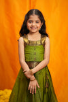 Prisha Olive Green Kids Pattu Pavadai Mini