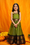 Prisha Olive Green Kids Pattu Pavadai Mini