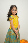 Akhila Yellow & Aqua Blue Brocade Kids Lehenga Set Mini