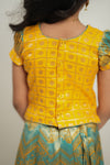 Akhila Yellow & Aqua Blue Brocade Kids Lehenga Set Mini
