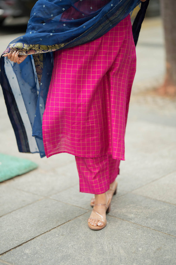 Navya Magenta with Blue Kurti Set (Set of 3)