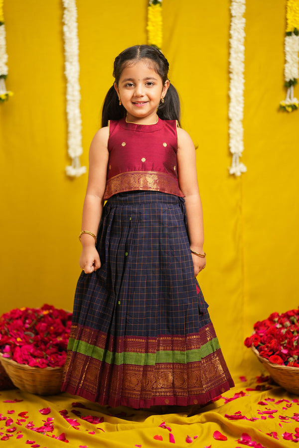 Sana Navy Blue with Maroon Lehenga Mini