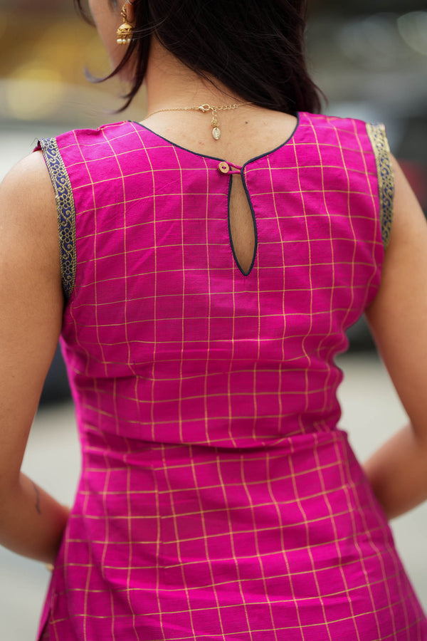 Navya Magenta with Blue Kurti Set (Set of 3)