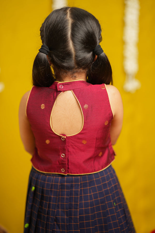 Sana Navy Blue with Maroon Lehenga Mini