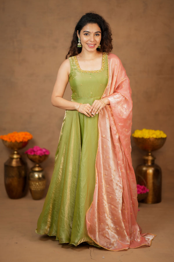 Shrishti Mint Green Sleeveless Maxi Dress (Set of 2)