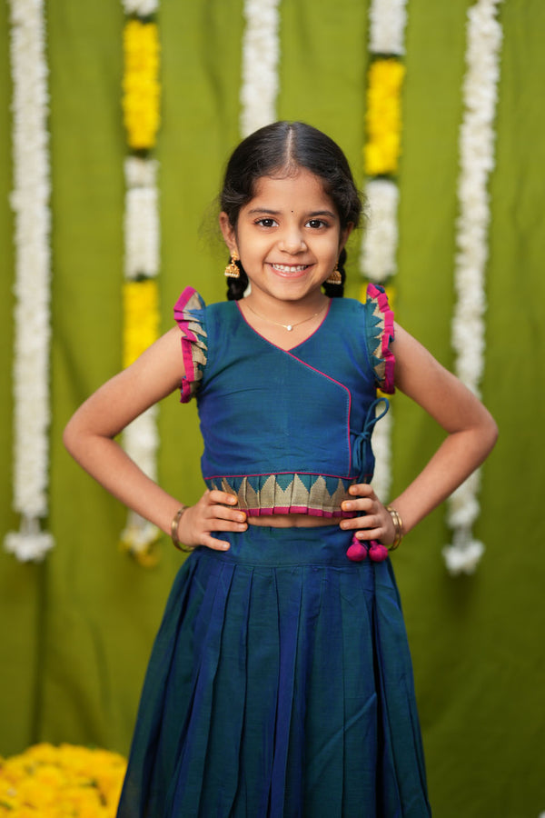 Gautami Teal Handlloom Top & Skirt Mini